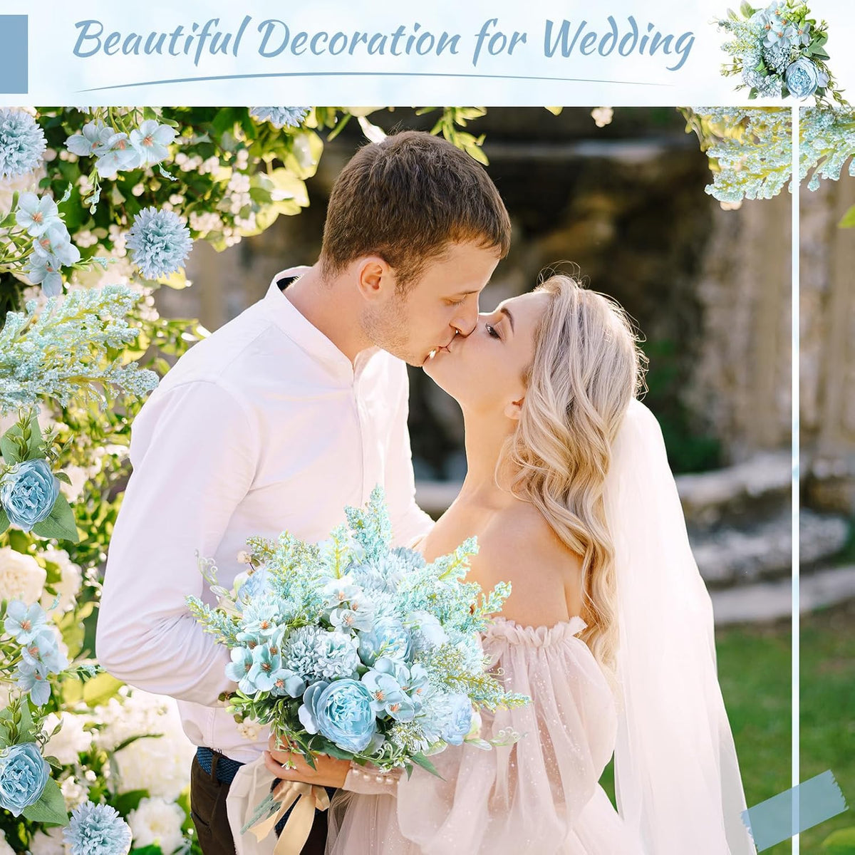Zeyune 8 Pcs Wedding Silk Flowers Fake Silk Flowers Faux Bouquet Hydrangea Bouquets for Wedding