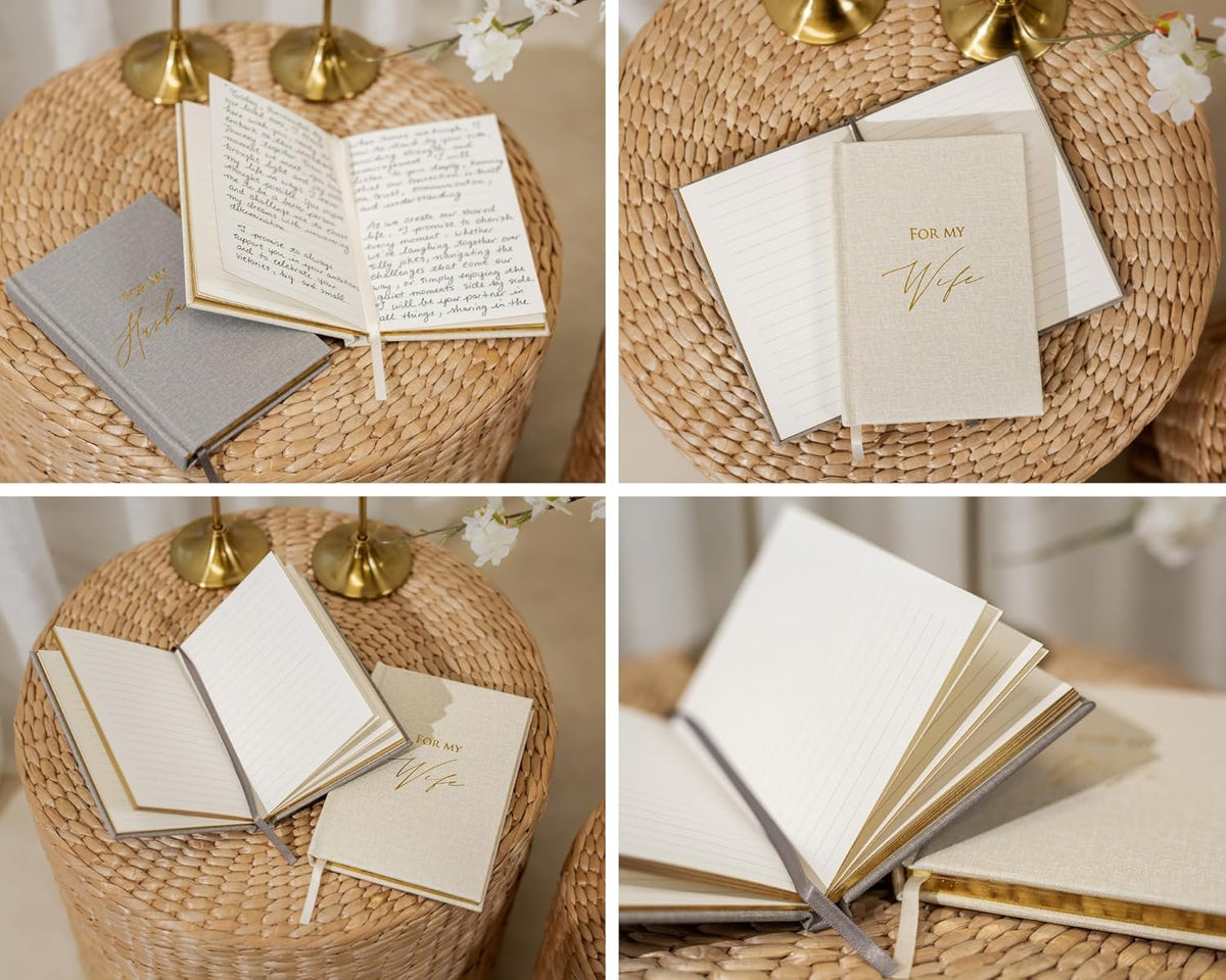 Hard Cover Vow Books (Set of 2) - For My Husband & For My Wife Grey & Cream Pocket Sized Foil