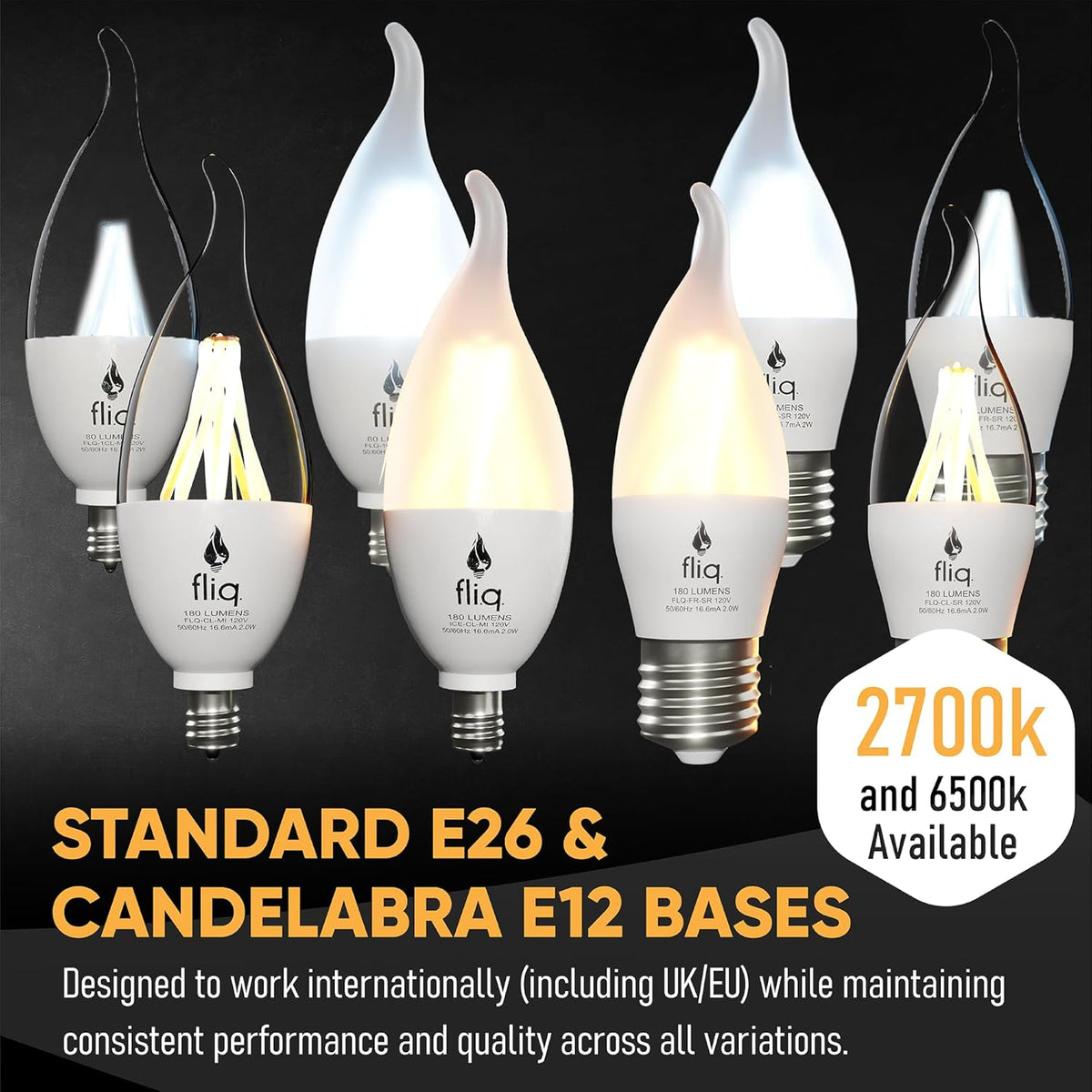 Fliq | LED Flame Light Bulb | 2 Pack | 2W | 4 Modes | Flickering Flame Bulb | 2023 Release | (Mini