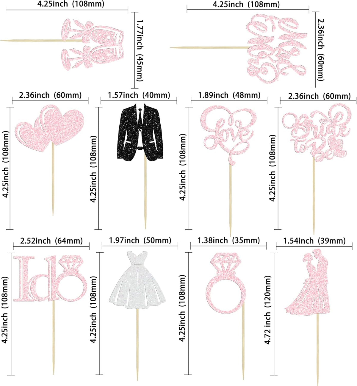 Gyufise 30Pcs Bride to Be Cupcake Toppers Glitter Diamond Ring I Do Love Cupcake Picks Miss to Mrs