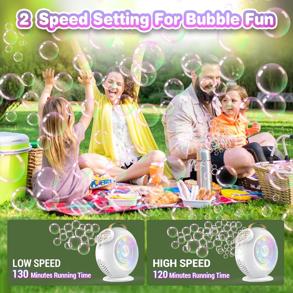 Bubble Machine, Automatic Bubble Maker Rechargeable, 15000+ Big Bubbles per Min, Colorful LED