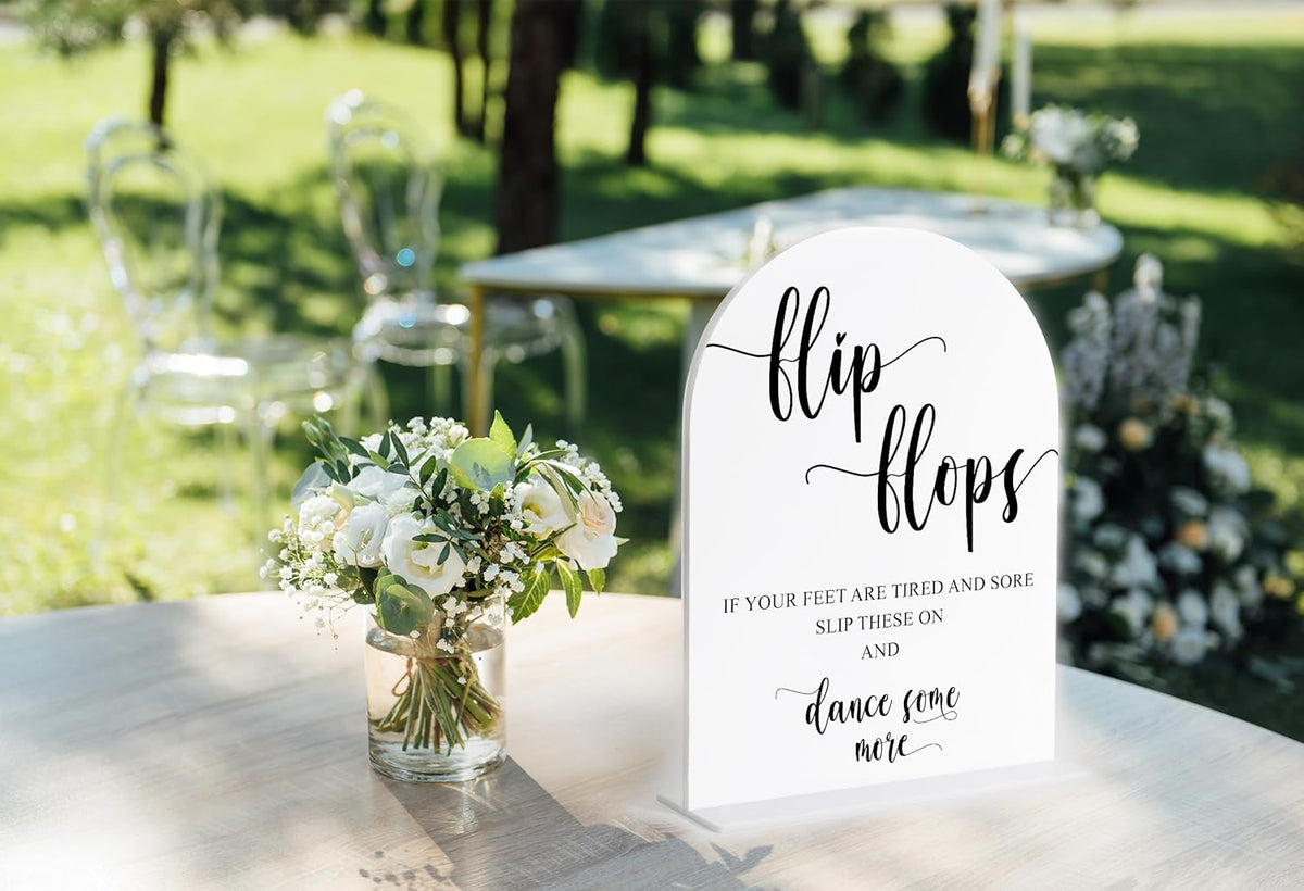 Wedding Flip Flops for Guests Sign, White Arch Acrylic Sign, Wedding Dance Floor Props, Bridal