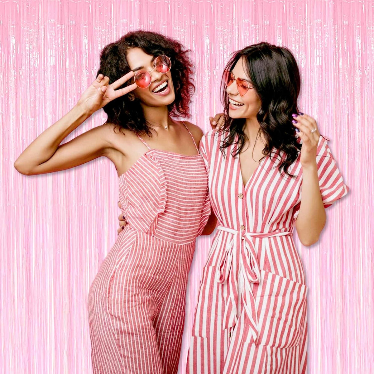 6 Pack Macaron Pink Foil Fringe Curtains Backdrop, 3.28 x 8.2 Ft Metallic Streamers Tinsel Curtains