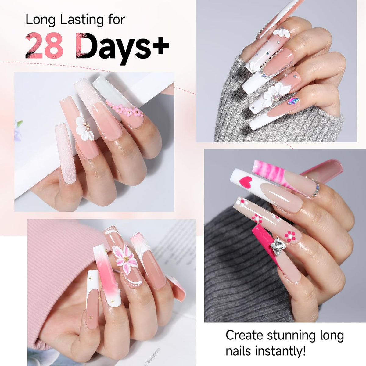 UNA GELLA Nail Tips Sqaure Extra Long Tapered Sqaure Nail Tips 504pcs XXL Clear Fake Nails Full