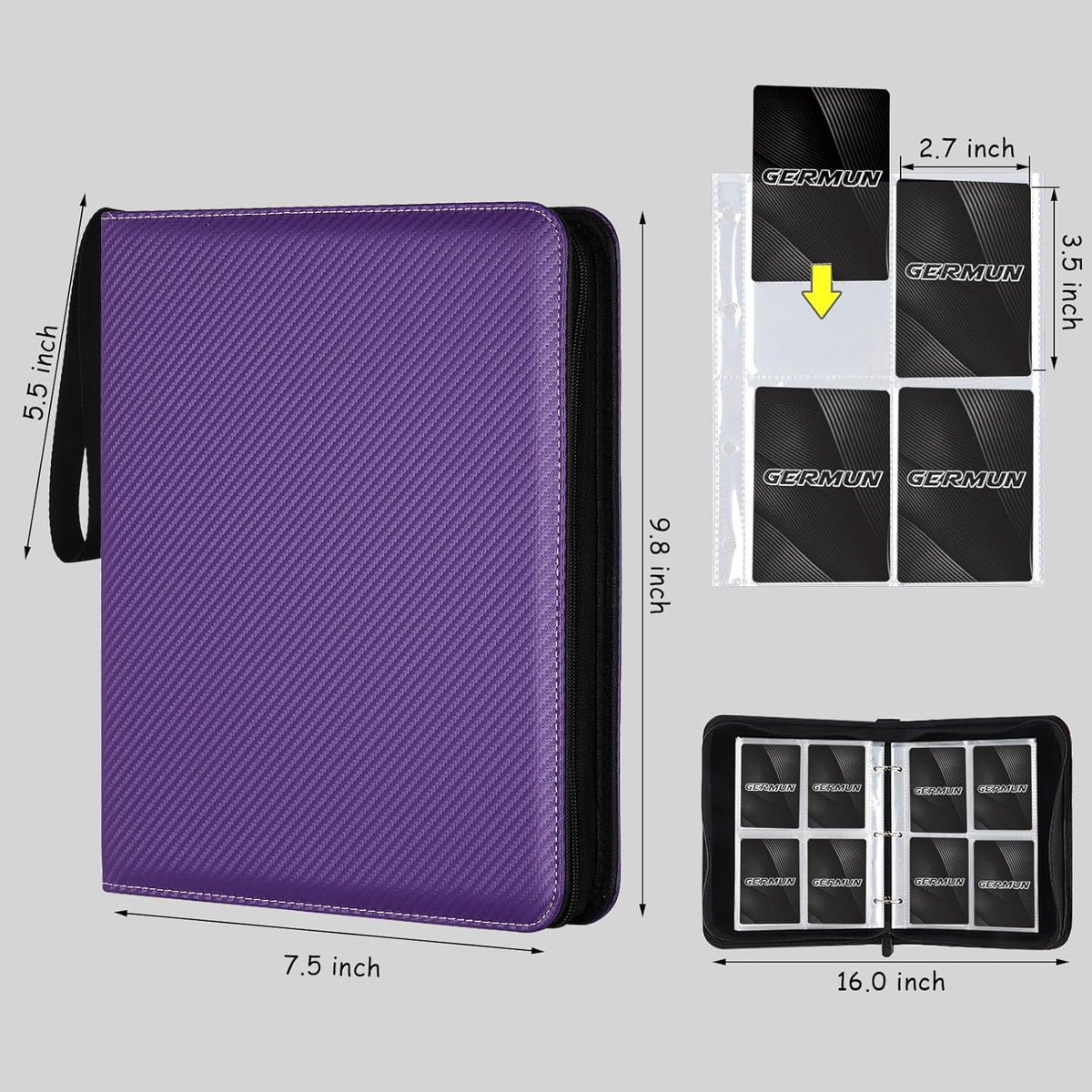 4 Pocket Card Binder, Premium Zip Trading Card Binder, 400 Double Sided Pocket PU Card Collection