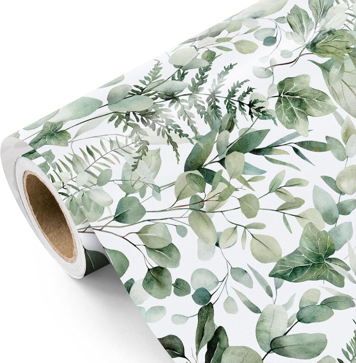 WRAPAHOLIC Eucalyptus Leaves Wrapping Paper Roll - Mini Roll - 17 Inch x 33 Feet - Greenery
