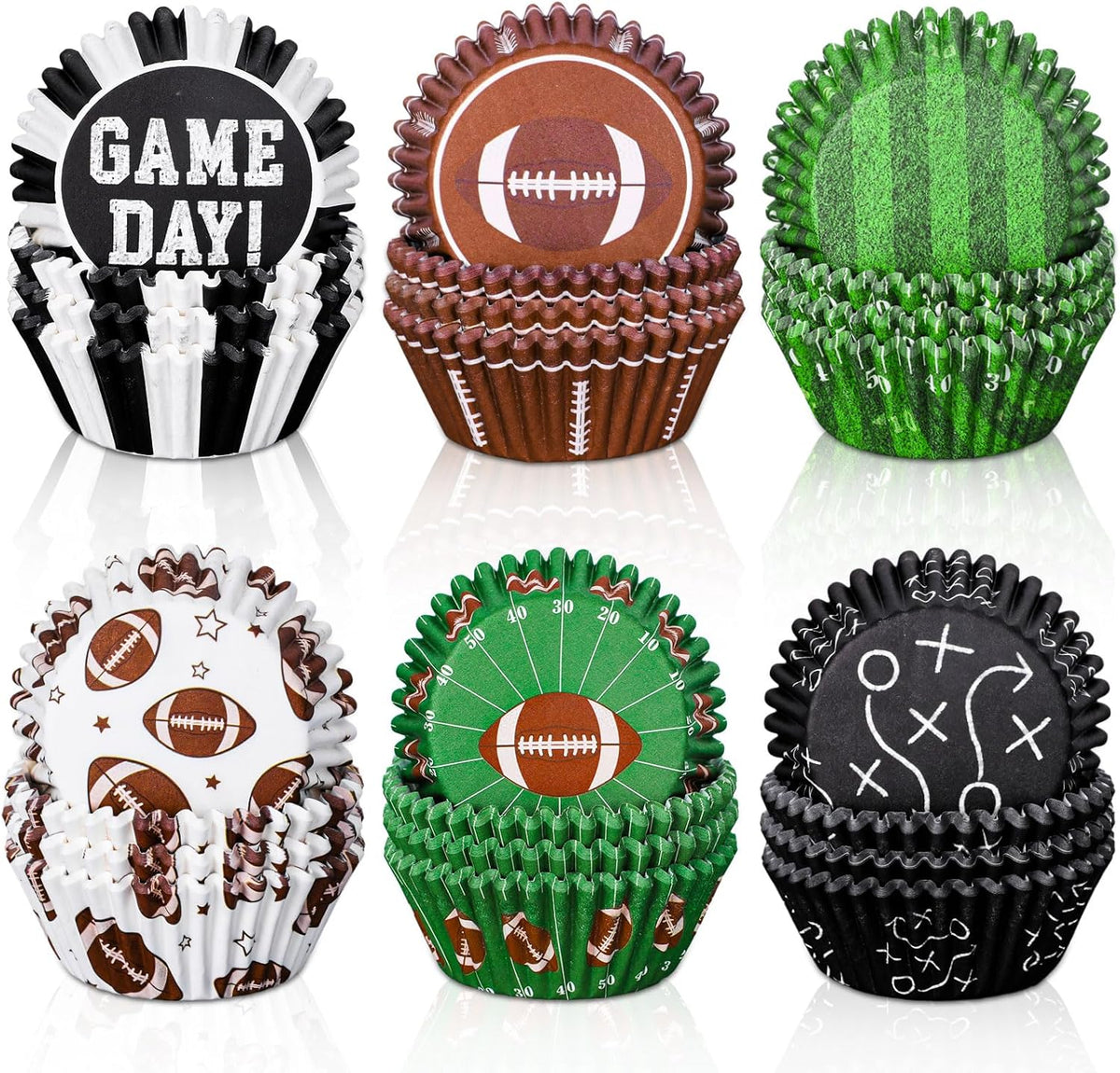 Whaline 600Pcs Football Cupcake Liners 6 Styles Rugby Cupcake Wrappers Baking Cups Holders Sports