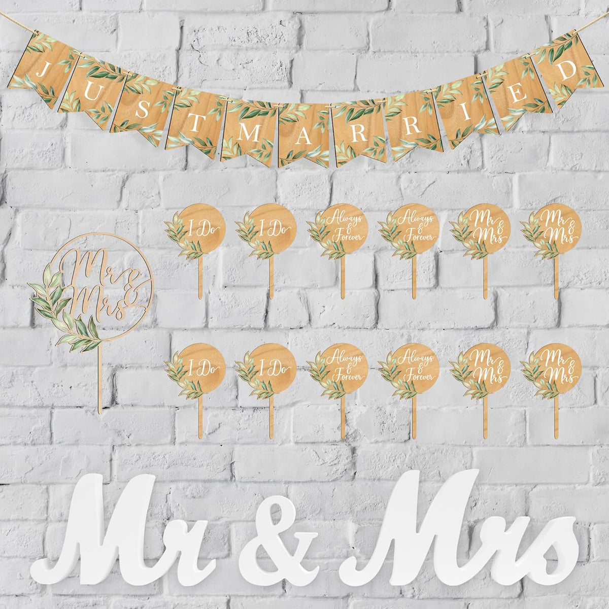 Mr & Mrs Cake Topper & Wedding Cupcake Toppers & Just Married Banner & Mr Mrs Table Sign Green