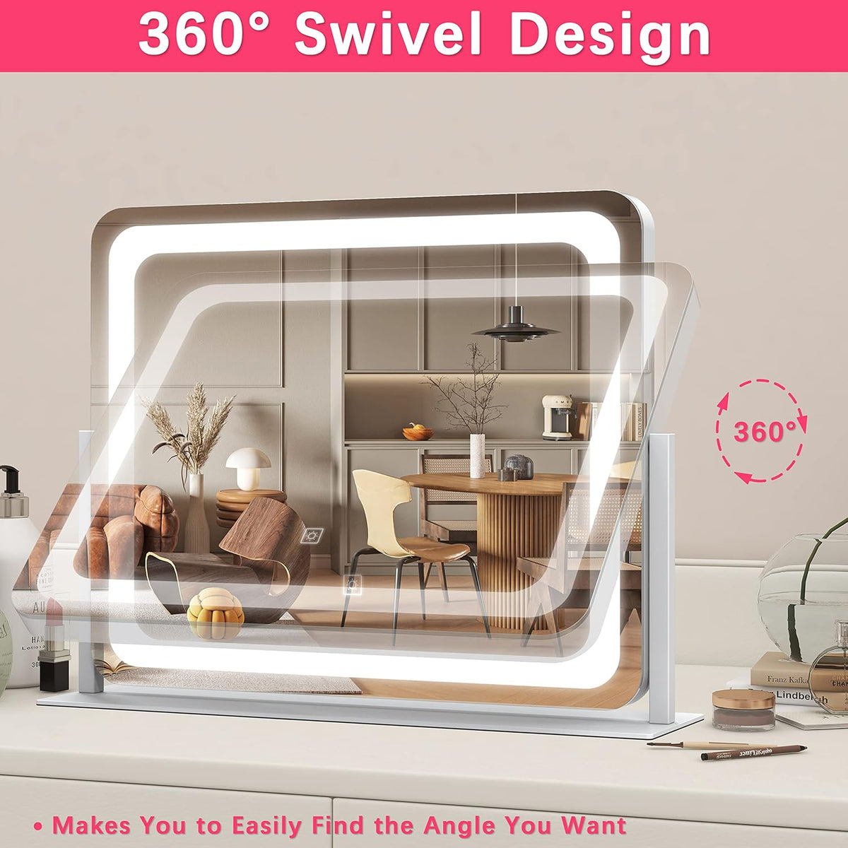 22x17 Inch Lighted Vanity Mirror with Dimmable LED Lights - 3 Color Modes, Smart Touch Control &