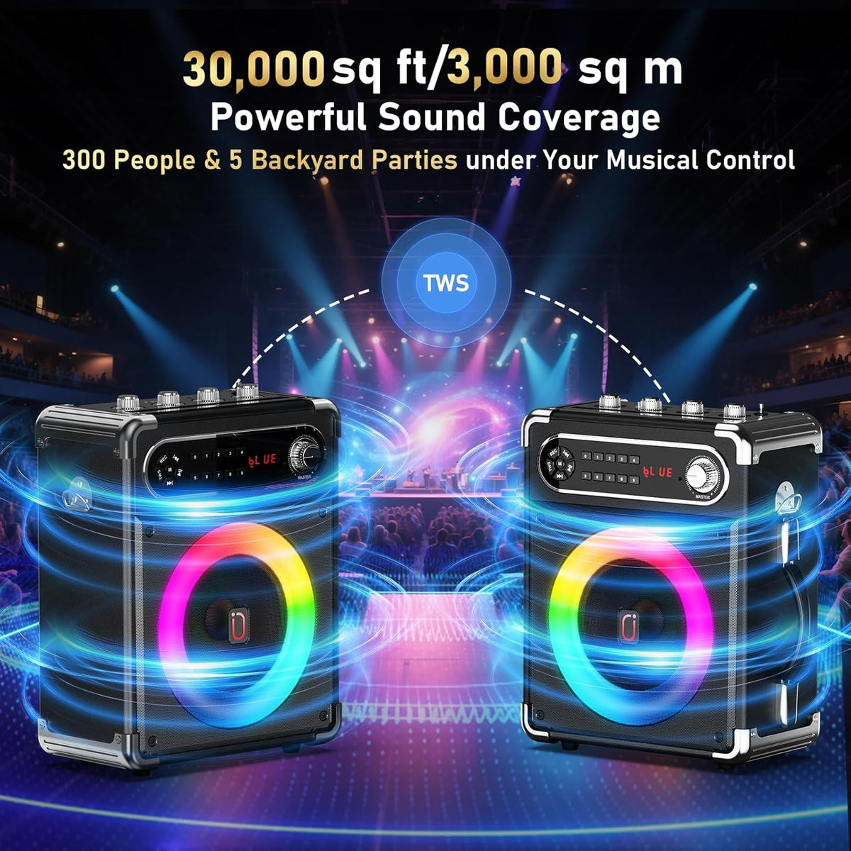 Karaoke Machine with 2 Wireless Microphones,【Upgraded 6.5"Woofer & 2"Tweeter】Portable Bluetooth 5.3