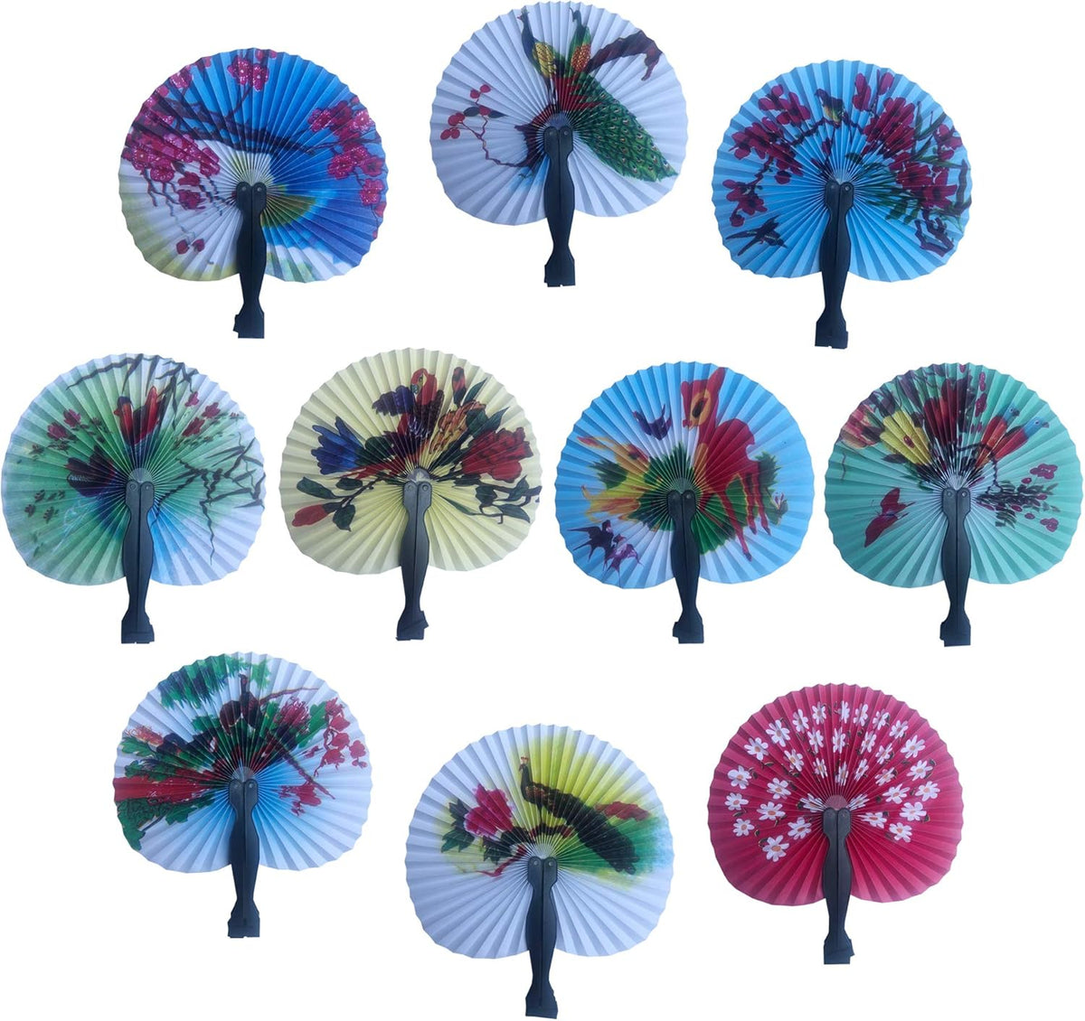 30 Pcs 3.5" Mini Chinese Oriental Handheld Floral Folding Paper Fans Bulk Assortment for Wedding