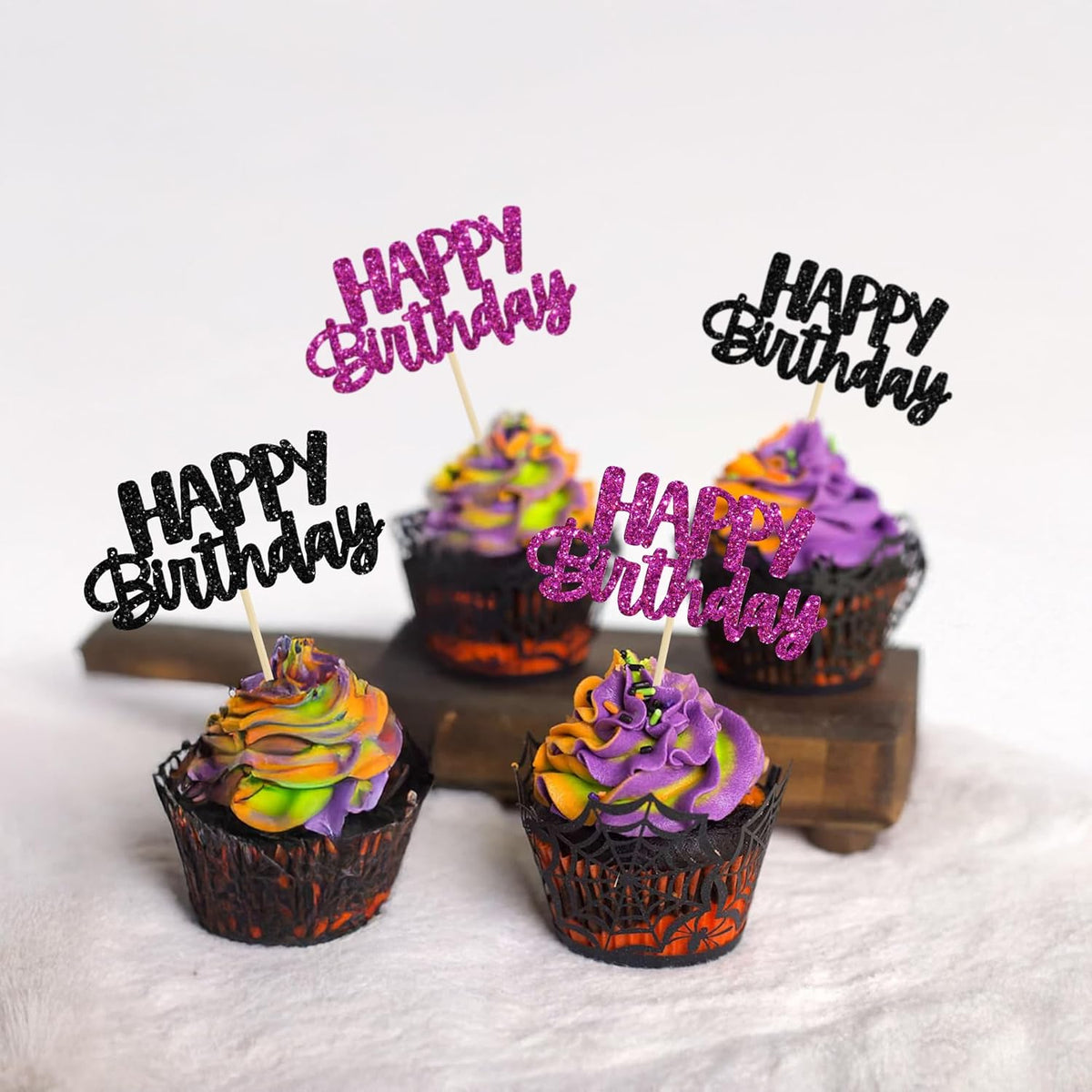 Gyufise 24Pcs Happy Birthday Cupcake Toppers Glitter Birthday Cake Topper Decorations for