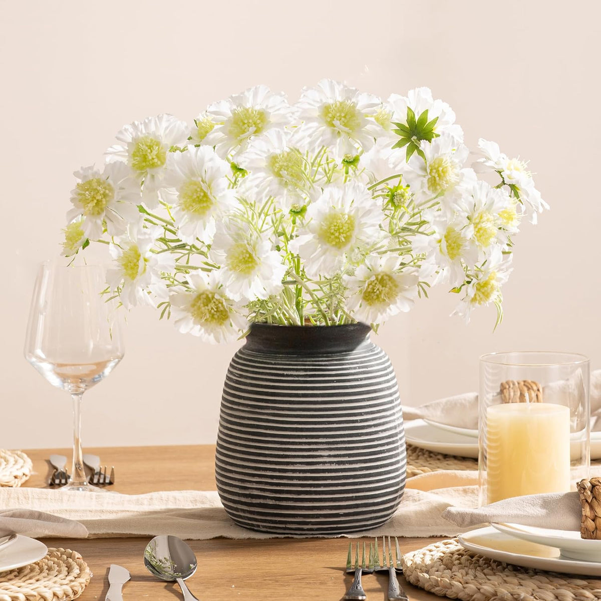 Ceramic Rustic Vase,7.48" Flowers Pottery Vases Home Decor Round Wide-Mouth Farmhouse Decorative