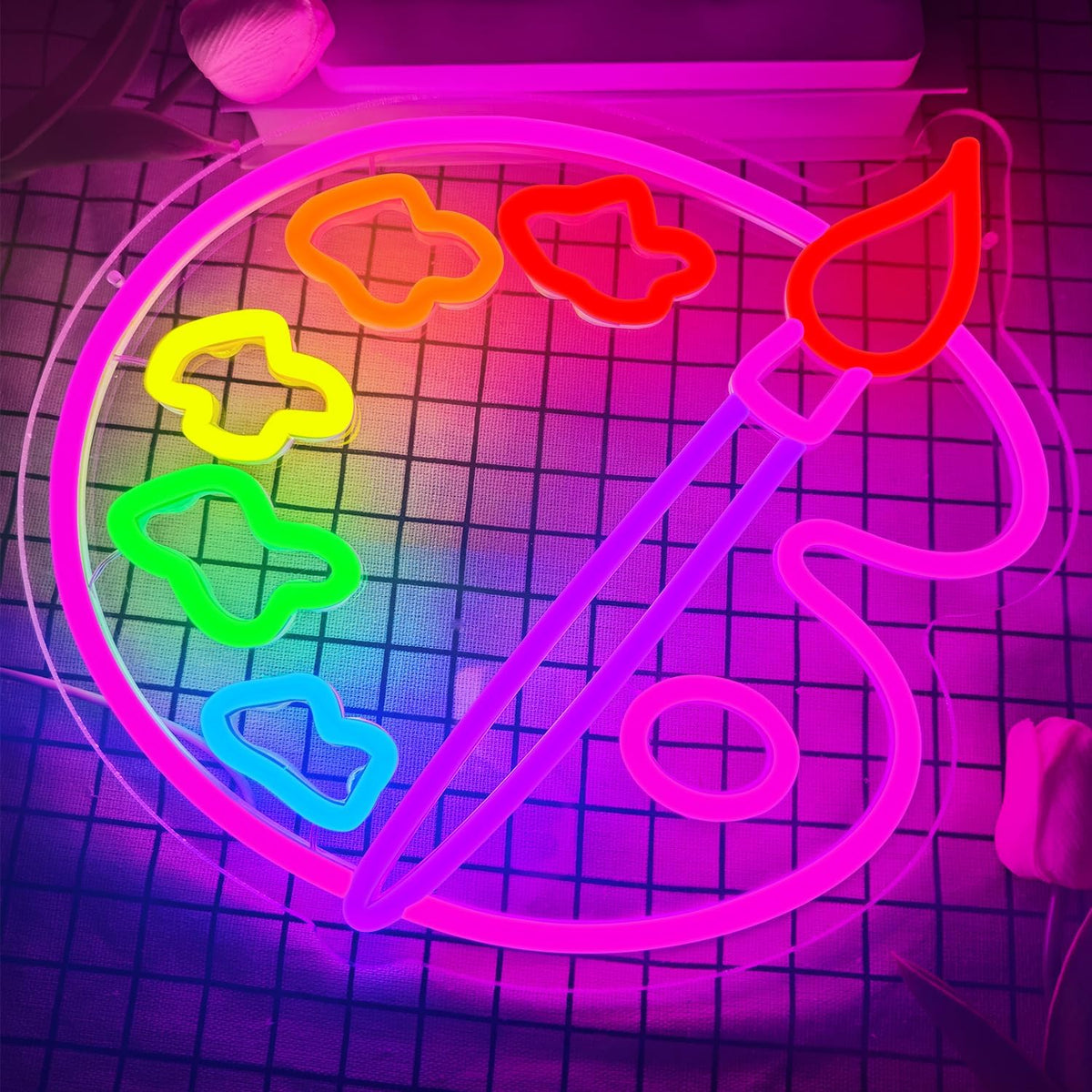 Paint Palette Neon Sign Art Studio Room Led Lights Dimmable Led Signs for Bedroom, Light Up Signs