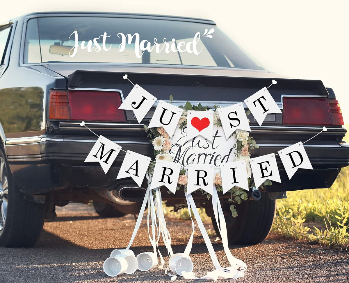Tallew 4 Sets Just Married Car Decorations Ornate Magnets 12 x 7.5, Wedding Day Car Window Decals