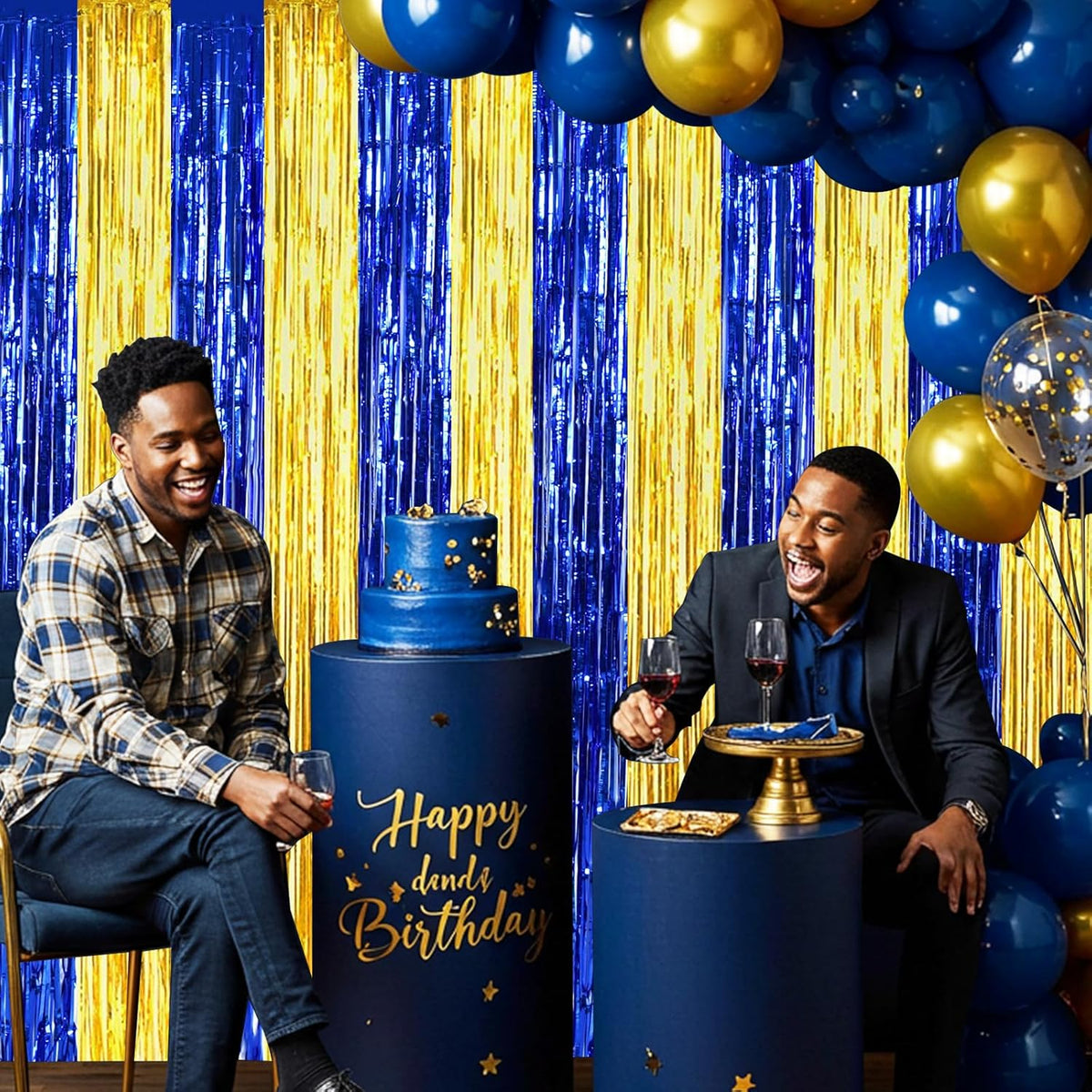BEISHIDA 2Pcs Blue Gold Door Streamers Congrats Grade 2025 Decoration Backdrop Foil Fringe Tinsel