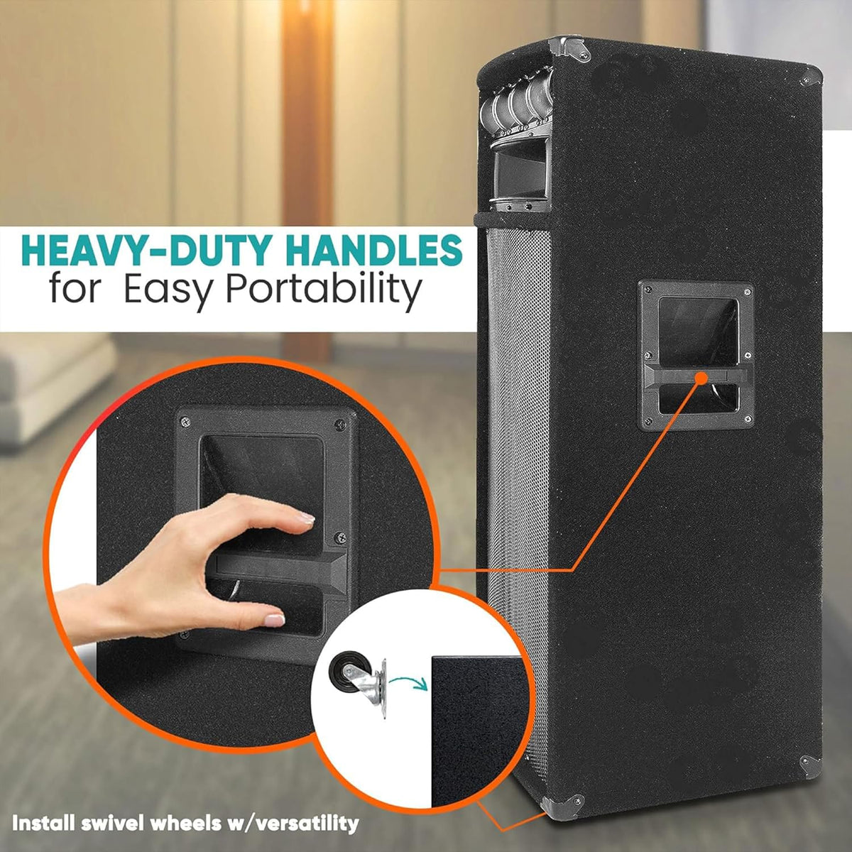 Pyle Portable Cabinet PA Speaker System - 1600 Watt Outdoor Stereo Sound Speakers w/ Dual 12"