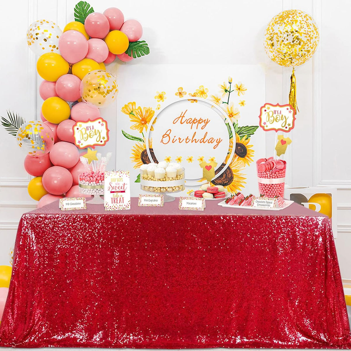 QueenDream Sparkly Sequin Tablecloth - Red Table Cloth 50x80 Inches Rectangle Table Overlay Fabric