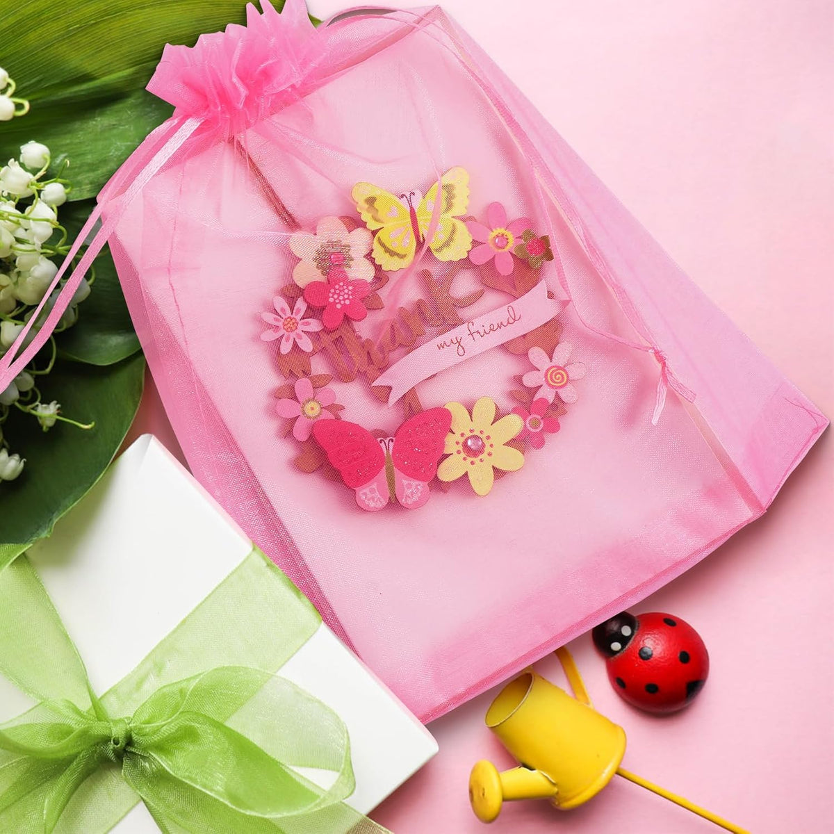 ANZNKU 100 Pack Premium Sheer Organza Bags 6x9 inches Mesh Bags Drawstring, Gift Bag for Party