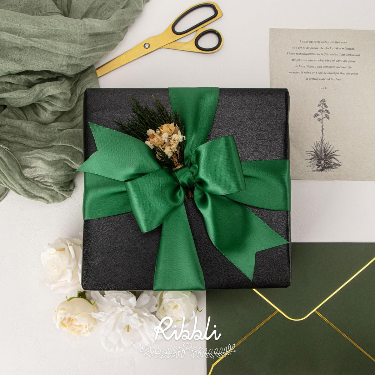 Ribbli Forest Green Double Faced Satin Ribbon, 2” x Continuous 10 Yards,Use for Bows Bouquet,Gift