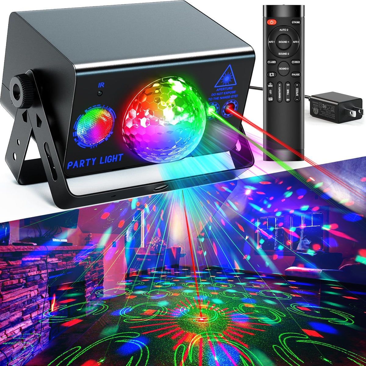 Party Lights, Disco Light Dj Disco Ball LED Sound Activated Stage Lights with Remote Control for