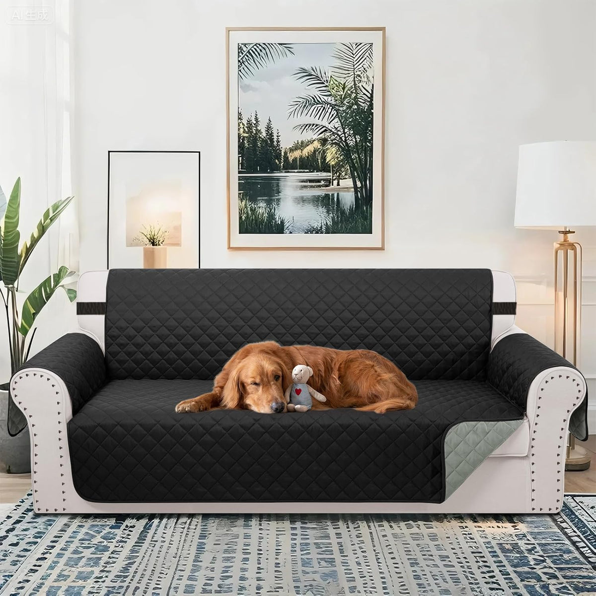 Reversible 4 Seater Sofa Cover 91 Inch Large Couch Cover Furniture Protector(Sofa