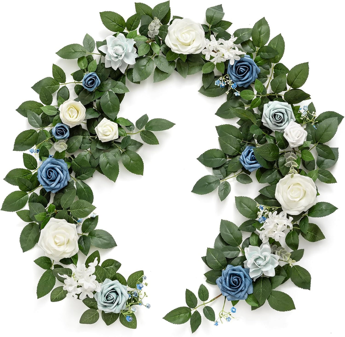 Ling's moment 5FT Dusty Blue Artificial Flower Garland Rose Leaves Floral Garland Arch Flowers Vine