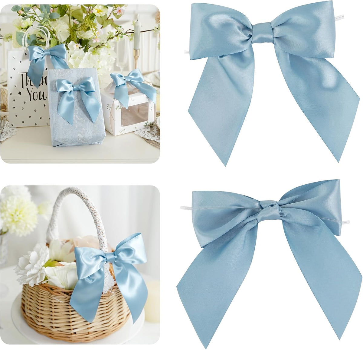 AIMUDI Dusty Blue Satin Bows 5.5" Bows for Gift Wrapping Satin Twist Tie Bows Premade Ribbon Bows