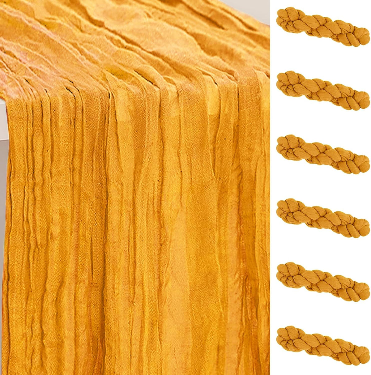 6 Pack Gold Cheesecloth Table Runner 35x120 Inch 10Ft Rustic Gauze Cheese Cloth Table Runner Sheer