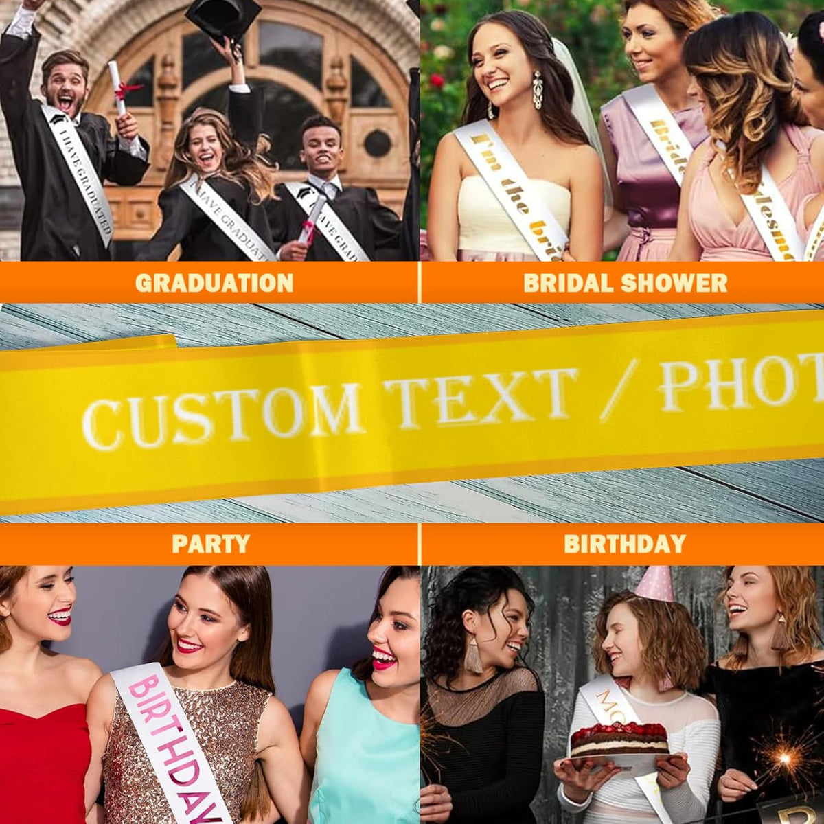 Custom Sash,Personalized Birthday Sash with Text Photo,Customized Bachelorette Sash Quote Sash