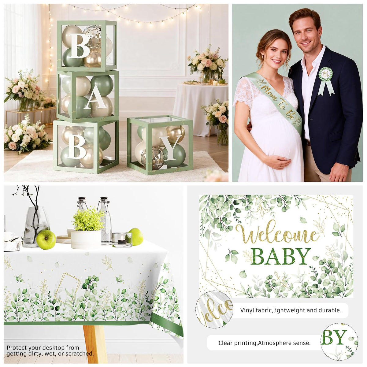 Fexivo Sage Green Baby Shower Decorations Set,Serves 25 Guests