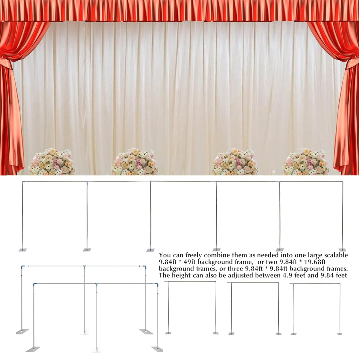49ft*10ft Adjustable Telescopic Portable Pipe and Drape Backdrop Stand Kit Splitly, Heavy Duty