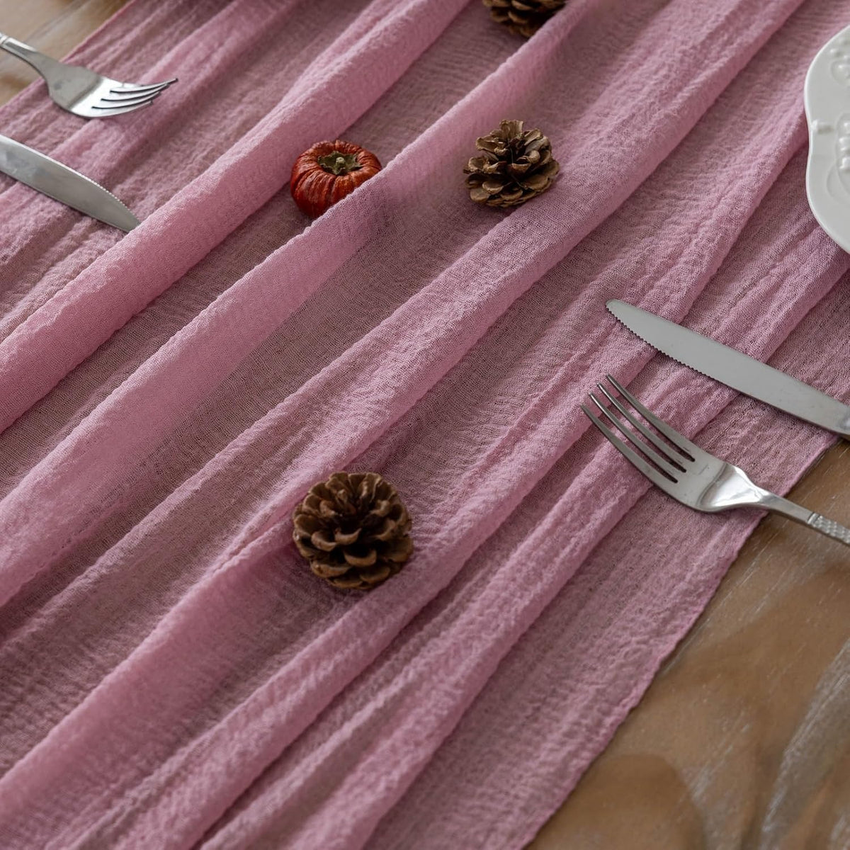 3pcs Cheesecloth Table Runner Dusty Rose Gauze 120 Inch 10 FT Rustic Boho Cheese Cloth Runner for