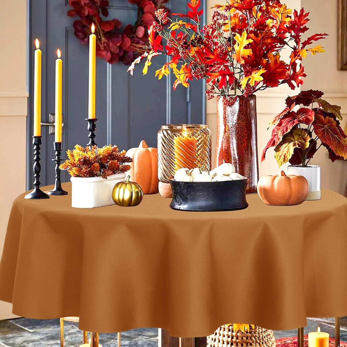 sancua Round Tablecloth 60 Inch(Fits 20-48 Inch Tables) - Water Resistant Spill Proof Washable