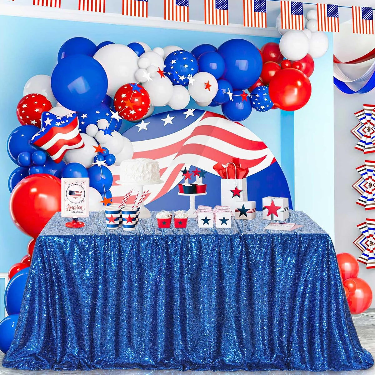 QueenDream Rectangle Wedding Tablecloth Royal Blue- 90x132 Inch Sequin Fabric Table Cloths