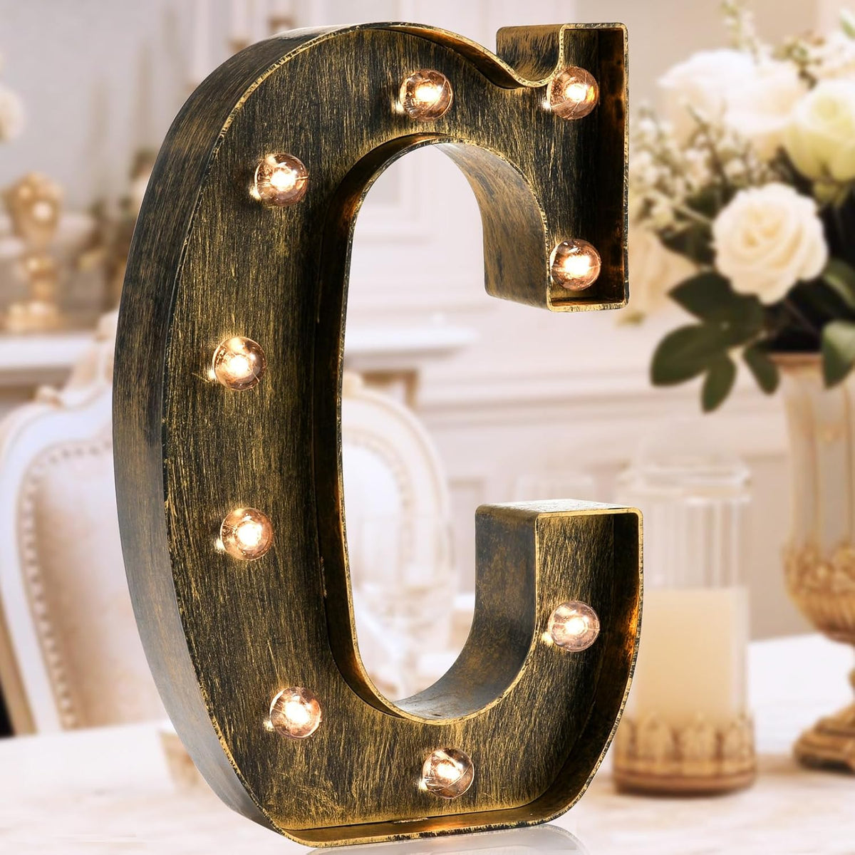 OYCBUZO Golden Black Led Marquee Letter - Industrial, Vintage Style Light Up Alphabet Letter Sign