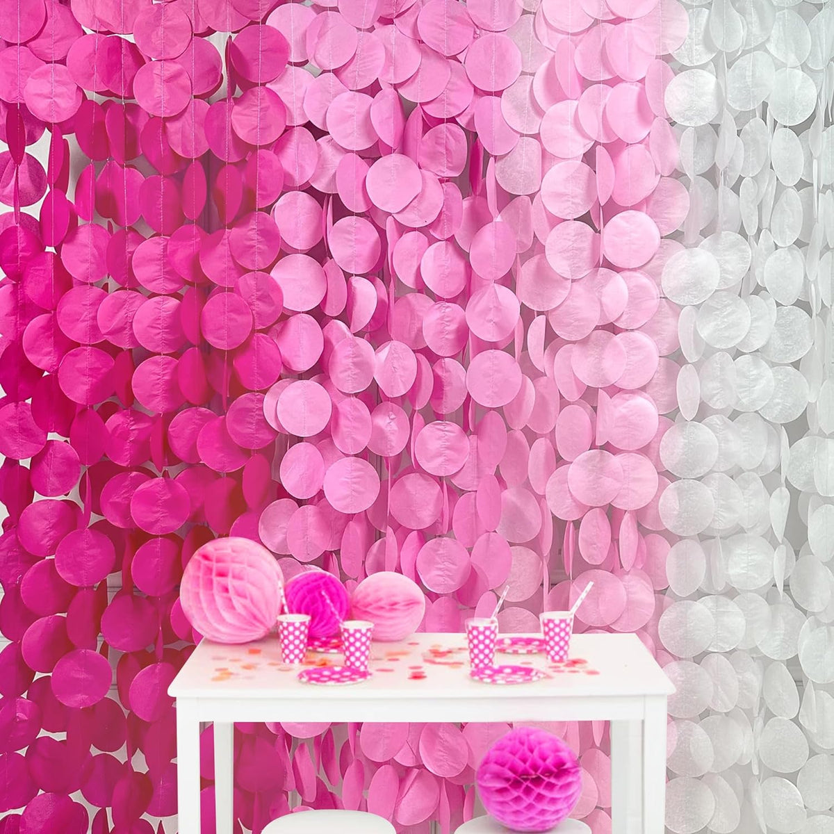 205Ft Hot Pink Party Decorations Big Polka Dots Backdrop Garland Rose Pink Circle Dots Tissue Paper