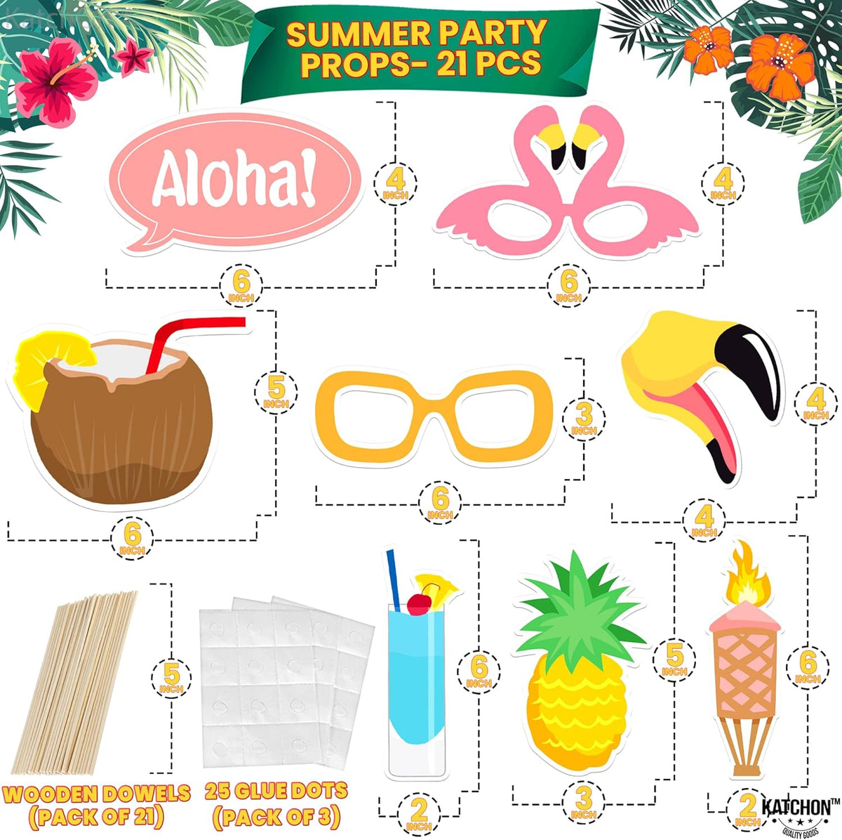 KatchOn, Luau Photo Booth Props - Pack of 21 | Tropical Photo Booth Props, Luau Party Decorations |