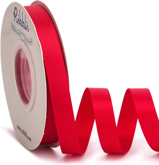 Ribbli Double Faced Hot Red Satin Ribbon,1/2” x Continuous 25 Yards,Use for Bows Bouquet,Gift