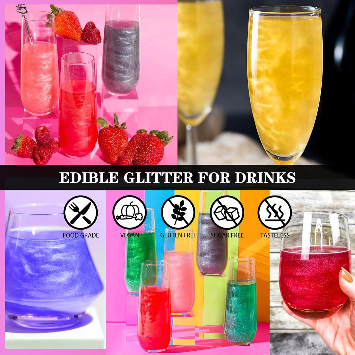 Edible Glitter - 4 Colors 5g/Bottle Halloween Luster Dust Edible Set, Food Grade Edible Glitter for