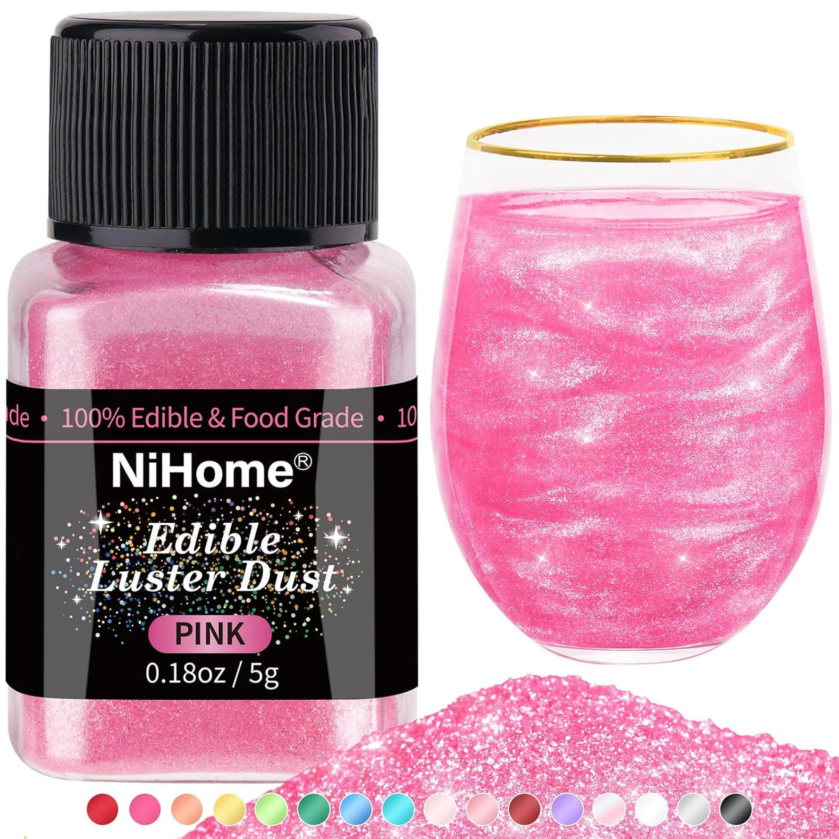 NiHome Edible Food-Grade Glimmer Powder Glitter Luster Dust Metallic Food Decorating Sprinkle
