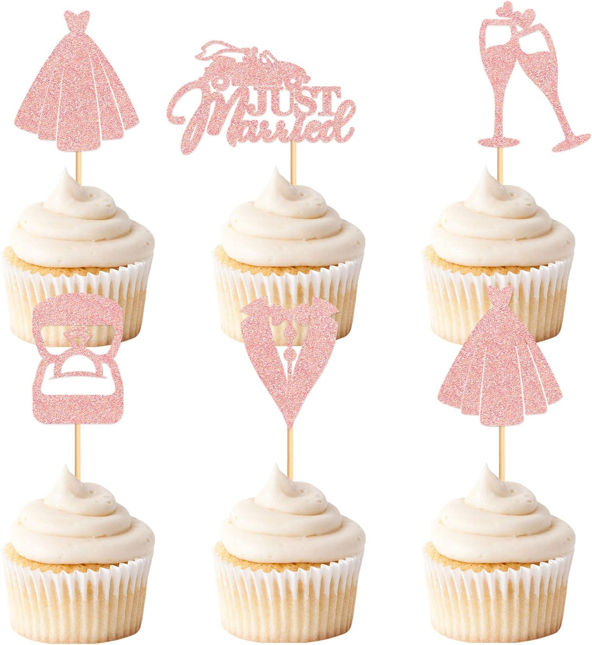 25 Pcs Bride and Groom Cupcake Toppers Wedding Dress Diamond Ring Cupcake Picks Bridal Shower