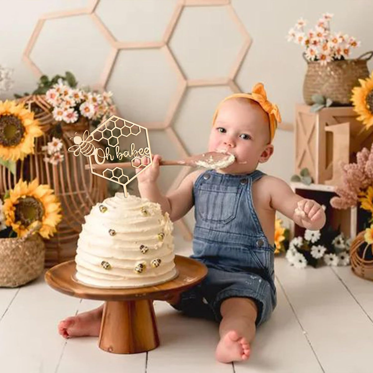 Oh Babee Wooden Bee Themed Cake Toppers, Bee Baby Shower, Gender Reveal Decors