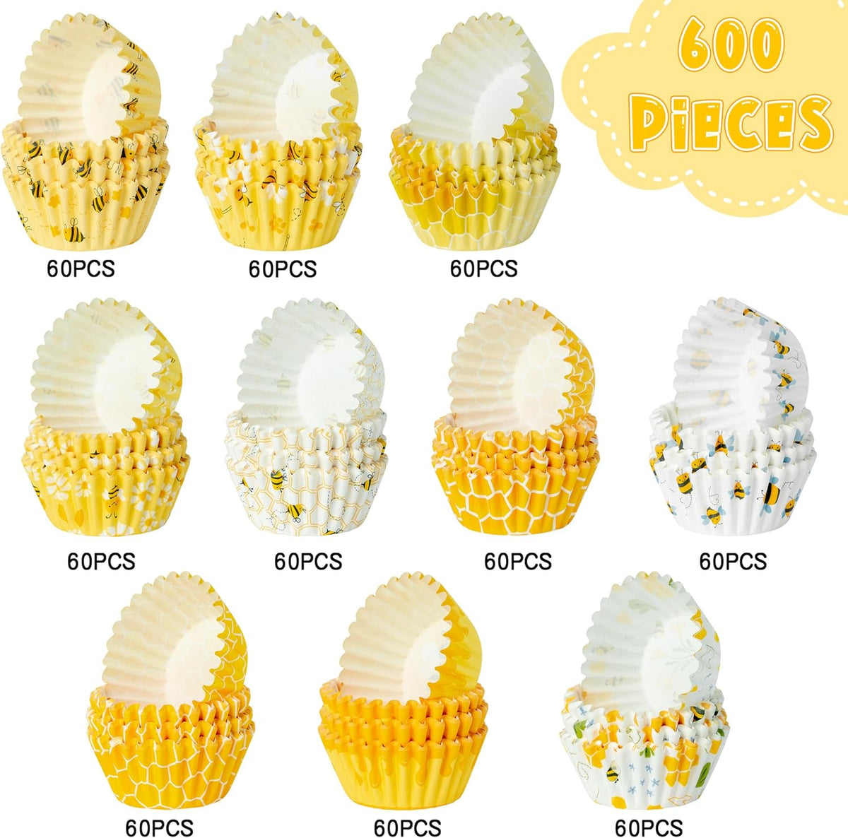 COcnny Bee Mini Cupcake Liners - 600pcs Summer Baking Cups Muffin Paper Cupcakes Wrappers for