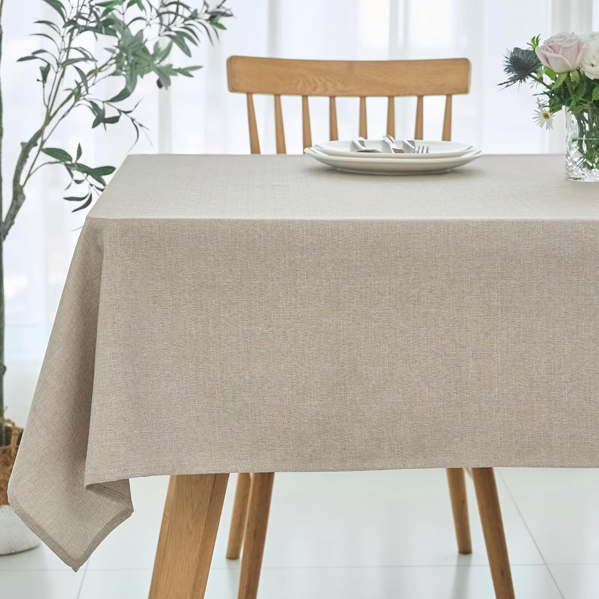 maxmill Linen Texture Tablecloth Water Resistance Antiwrinkle Spillproof Wipeable Washable Fabric