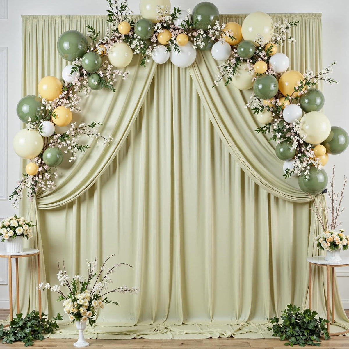 10 ft x 10 ft Wrinkle Free Sage Green Backdrop Curtain for Parties, Thick Green Polyester Photo