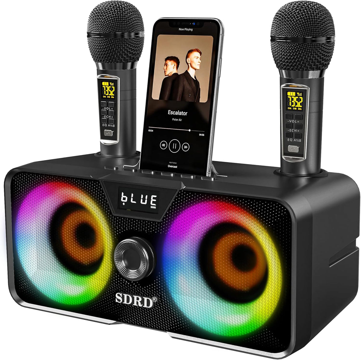 Karaoke Machine for Adults and Kids with 2 UHF Wireless Microphones,Portable Bluetooth Speaker PA