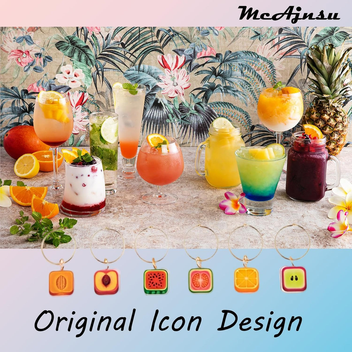 24Pcs Wine Glass Charms & Markers - Reusable Identifier Tags for Stem Glasses - Funny Non-Scratch