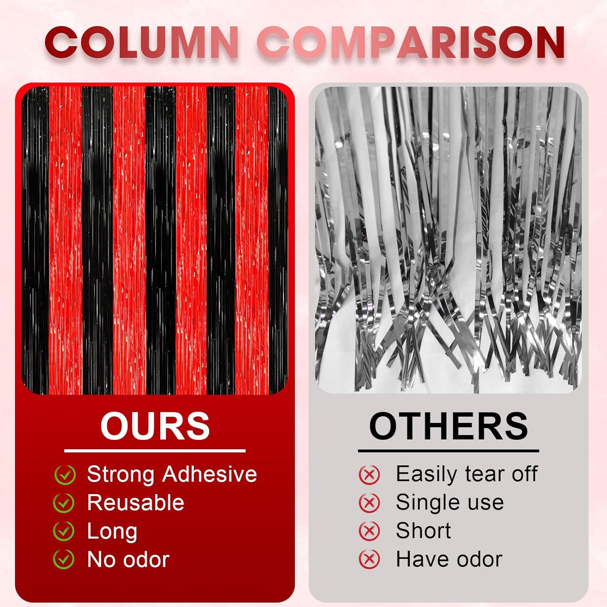 2 Pack Red and Black Tinsel Foil Fringe Curtains, Red and Black Party Decorations, Metallic Tinsel