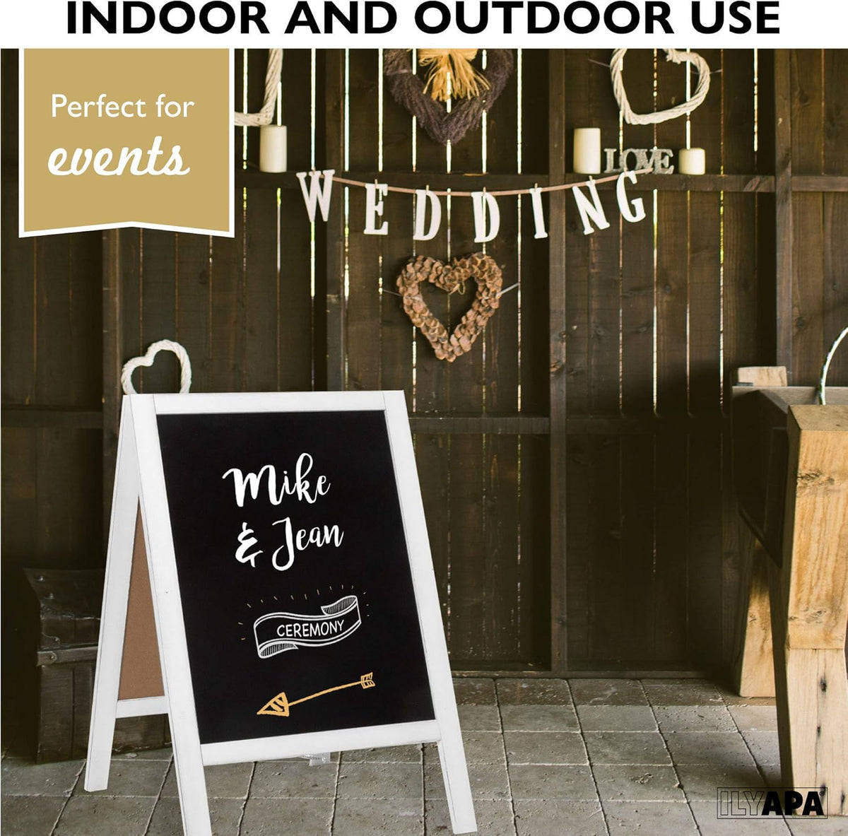 Ilyapa Wooden A-Frame Sign with Eraser & Chalk - 21 x 30 Inches Magnetic Sidewalk Chalkboard
